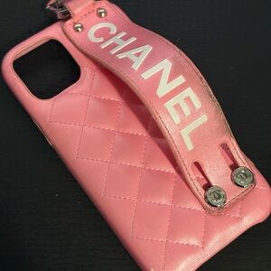 Chanel Pink Quilted Strap Phone Case